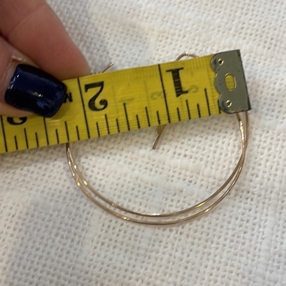 💐5/25 large round thin gold tone hoops diamond shaped dangle drop lever back - Picture 6 of 7